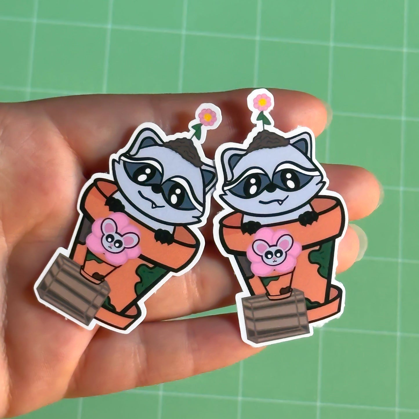 Baby Raccoon Flower Pot Sticker