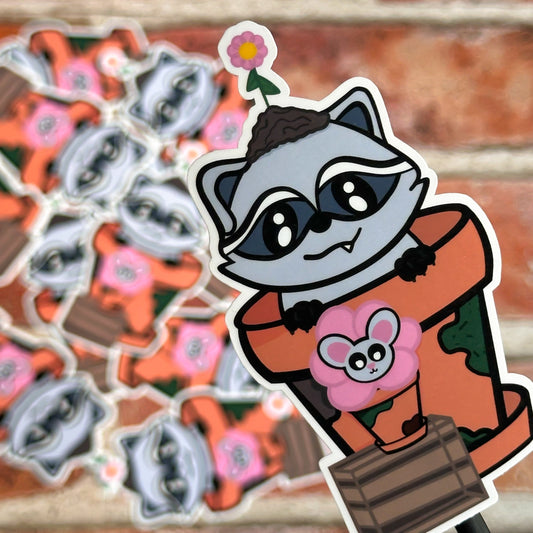 Baby Raccoon Flower Pot Sticker